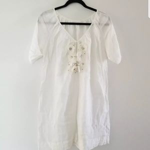 120% Lino White Linen boho dress size 44 large